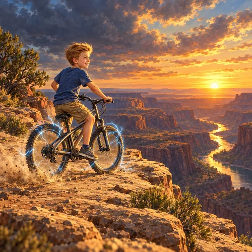 Inside page of a book for reluctant readers: Jackson skids his lightning bike to a stop at the edge of a canyon