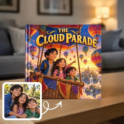Storybook cover, Zoe Builds a Garden, next to the photo of the girl it was made from